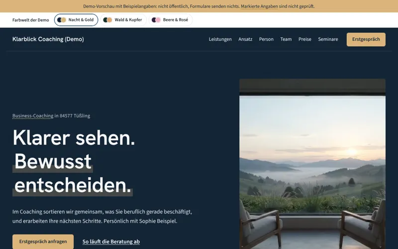 Startseite von Klarblick Coaching (Beispiel)