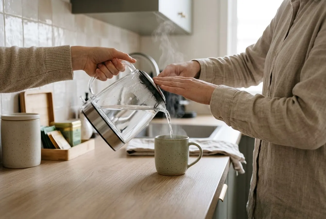 Alltagstraining in der Küche: Wasser wird in eine Tasse gegossen