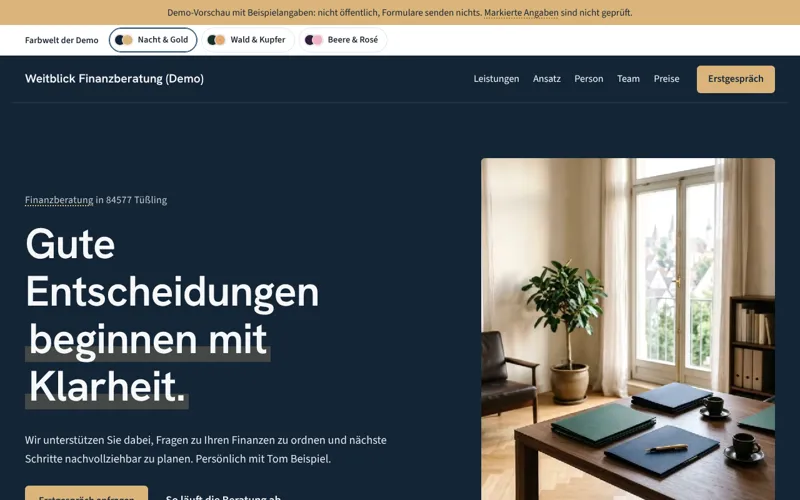 Startseite von Weitblick Finanzberatung (Beispiel)