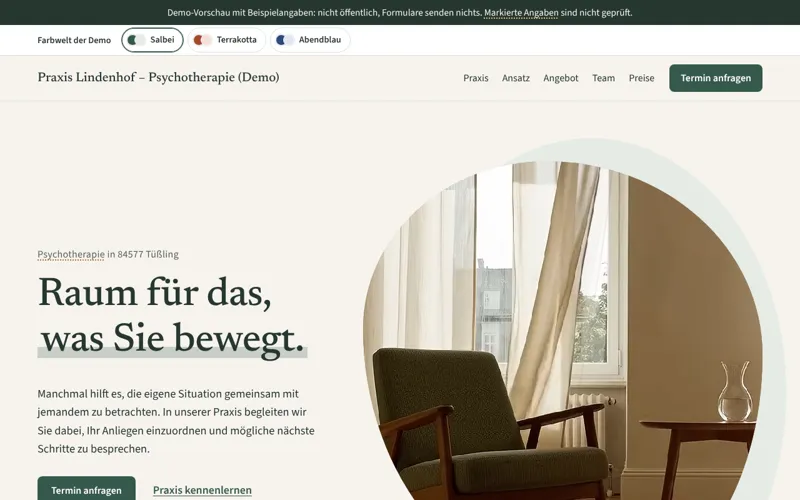 Startseite von Praxis Lindenhof (Beispiel)